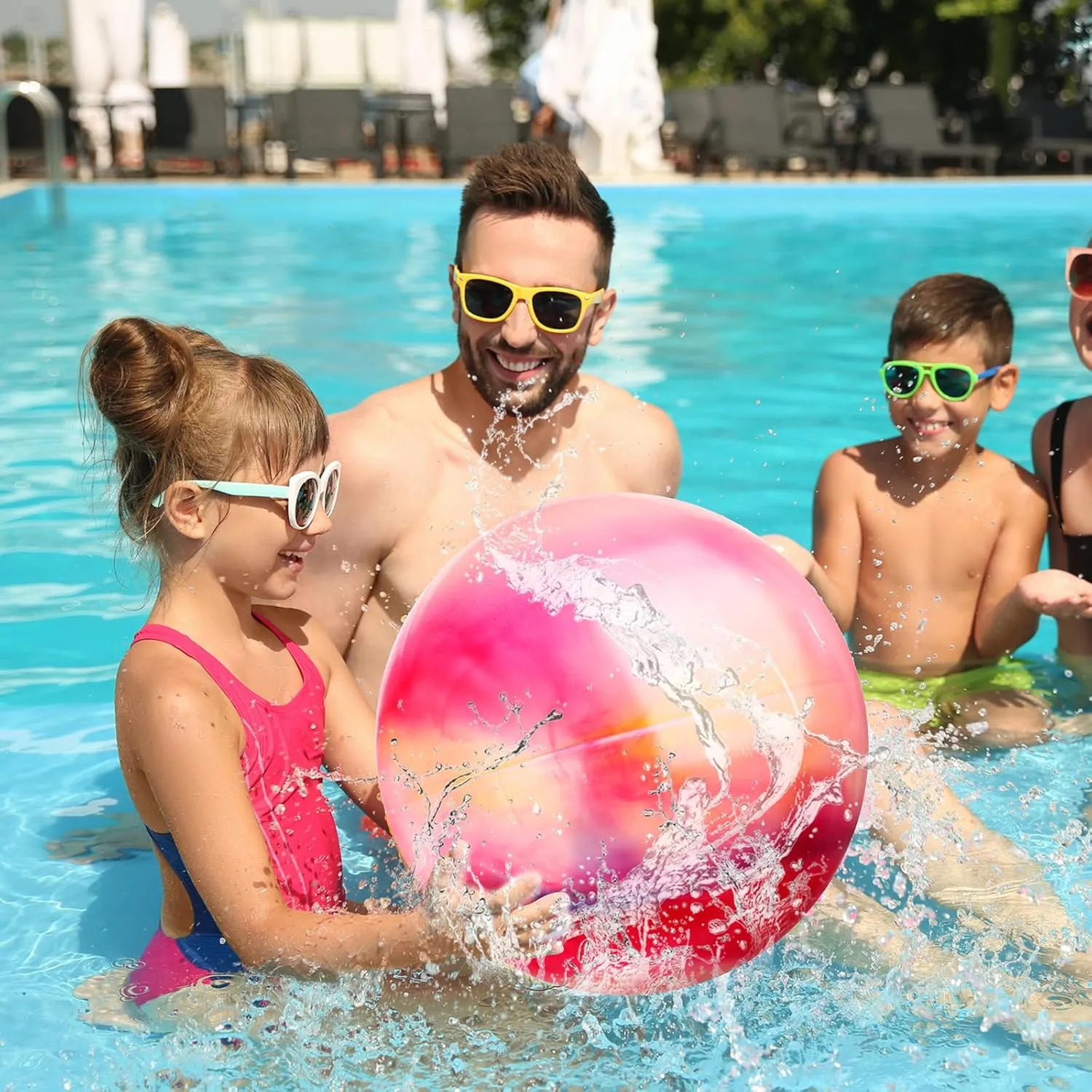 Chumia 18 Inch Fun Bouncy Balls 5 Pcs Rubber Inflatable Beach Ball Bouncing Sensory Playballs with Hand Air Pump for Park Backyard Beach Indoor Outdoor Party Favors