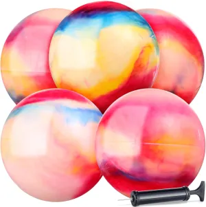 Chumia 18 Inch Fun Bouncy Balls 5 Pcs Rubber Inflatable Beach Ball Bouncing Sensory Playballs with Hand Air Pump for Park Backyard Beach Indoor Outdoor Party Favors
