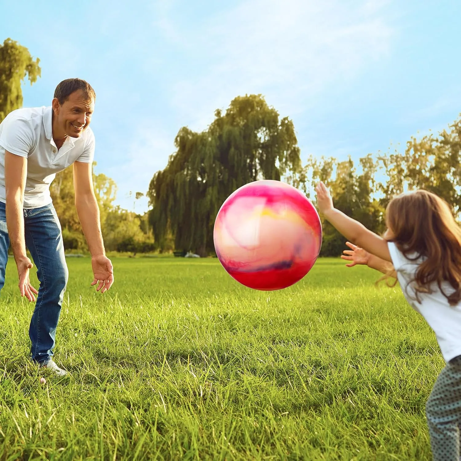 Chumia 18 Inch Fun Bouncy Balls 5 Pcs Rubber Inflatable Beach Ball Bouncing Sensory Playballs with Hand Air Pump for Park Backyard Beach Indoor Outdoor Party Favors