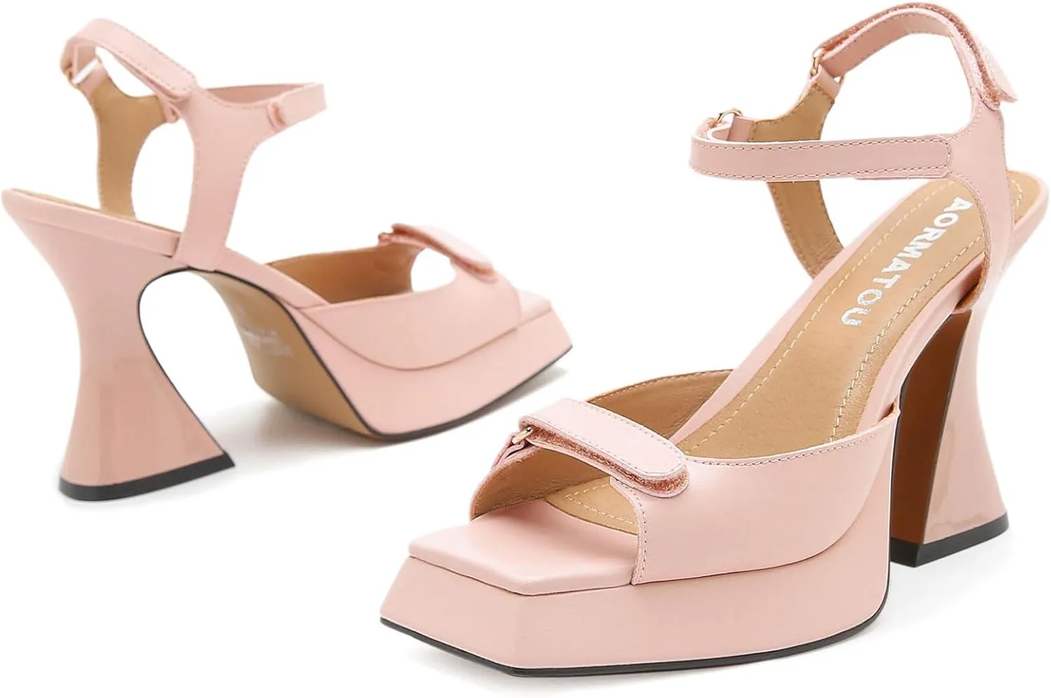 Chunky Platform Heels for Women 4 Inches Heels Sandals for Women Comfy Square Open Toe Block Heeled Sandals Ankle Strap Dress High Heels