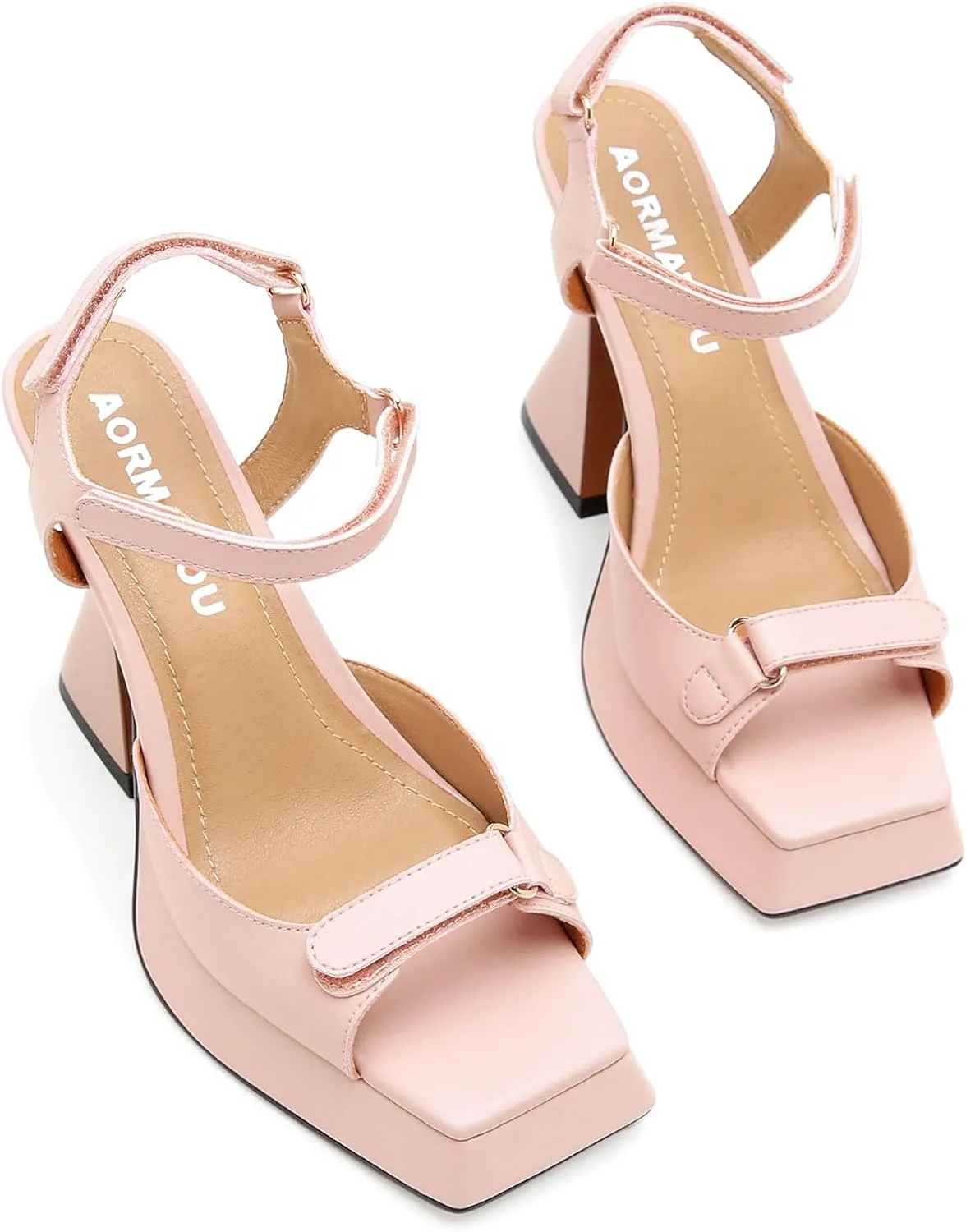 Chunky Platform Heels for Women 4 Inches Heels Sandals for Women Comfy Square Open Toe Block Heeled Sandals Ankle Strap Dress High Heels