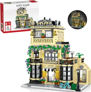City Coffee Shop Architecture Building Set - Compatible with All Major Brands, City House Street View MOC Model Kit, Creative Construction Toy for Teen, Adult (1443pcs)