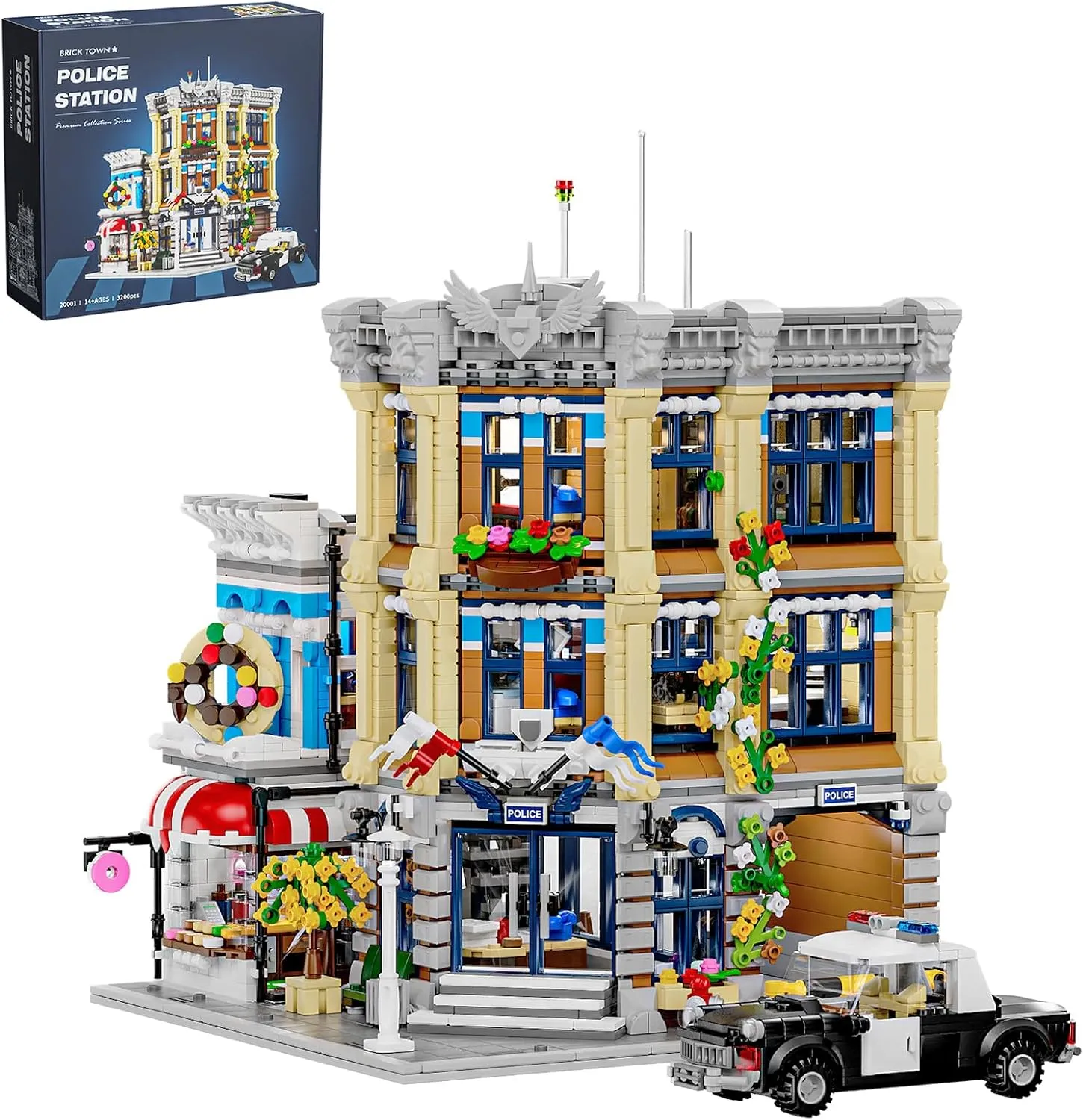 City Police Office House Building Model Building Kit,MOC Street View Architecture 3 Levels Modular House Building Blocks Model Set for Adults and Teens,Collectible Display Toy (2967 Pcs)