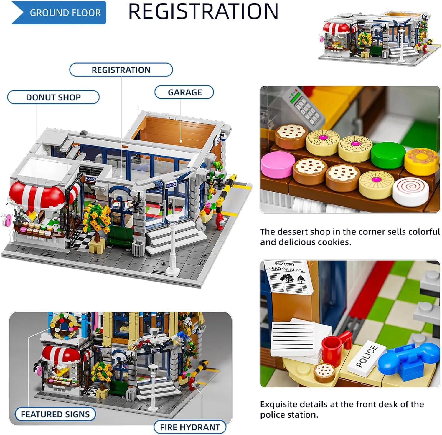 City Police Office House Building Model Building Kit,MOC Street View Architecture 3 Levels Modular House Building Blocks Model Set for Adults and Teens,Collectible Display Toy (2967 Pcs)