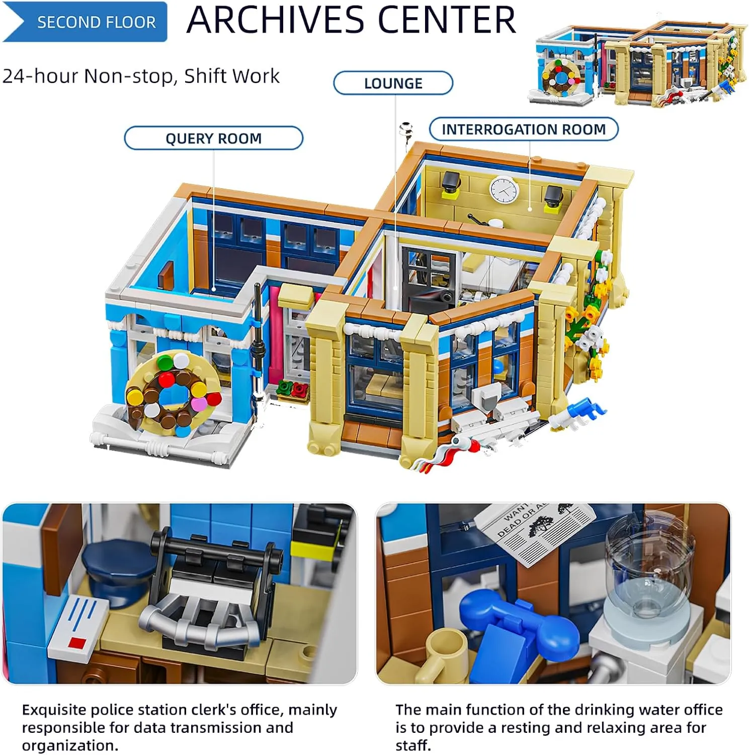 City Police Office House Building Model Building Kit,MOC Street View Architecture 3 Levels Modular House Building Blocks Model Set for Adults and Teens,Collectible Display Toy (2967 Pcs)