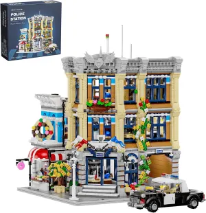 City Police Office House Building Model Building Kit,MOC Street View Architecture 3 Levels Modular House Building Blocks Model Set for Adults and Teens,Collectible Display Toy (2967 Pcs)
