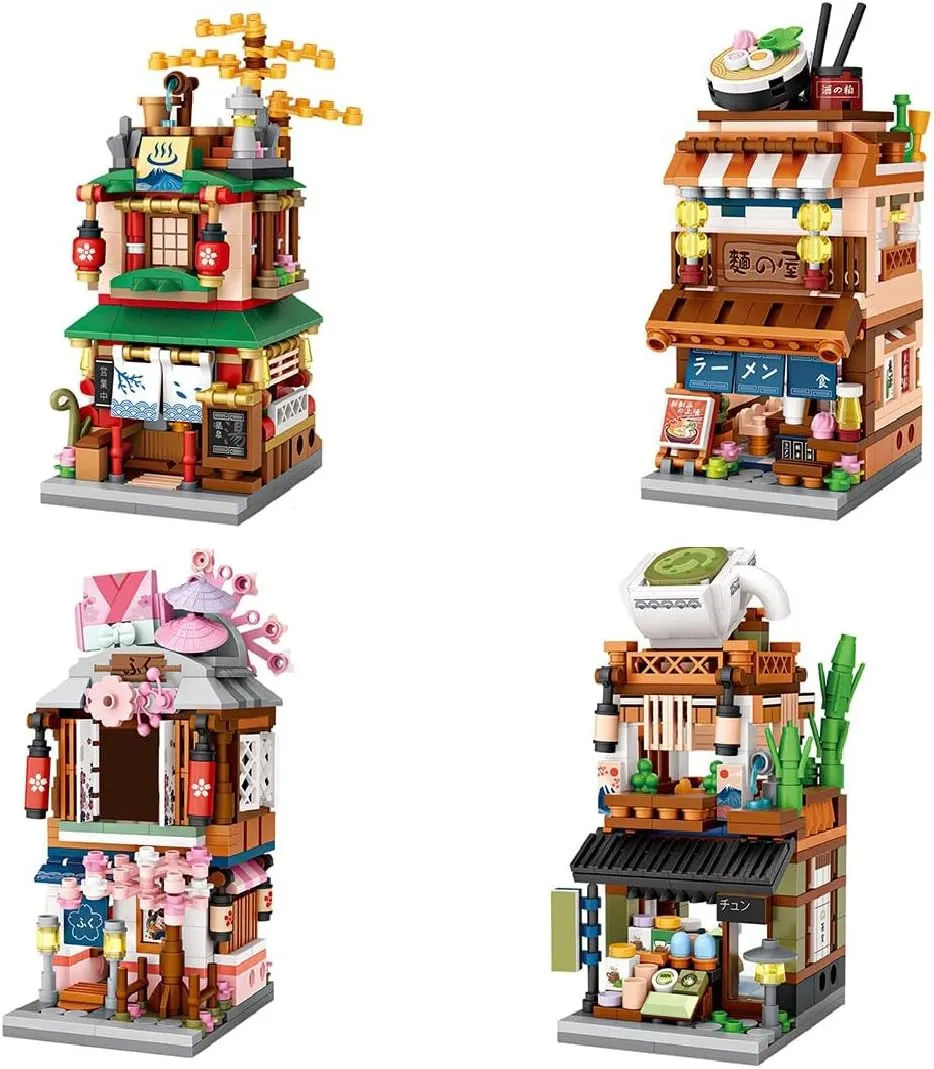 City Street View Building Kit, Mini Japanese Street House Playset Model Assembly Christmas Toy Building Blocks Set Creative MOC for Adults