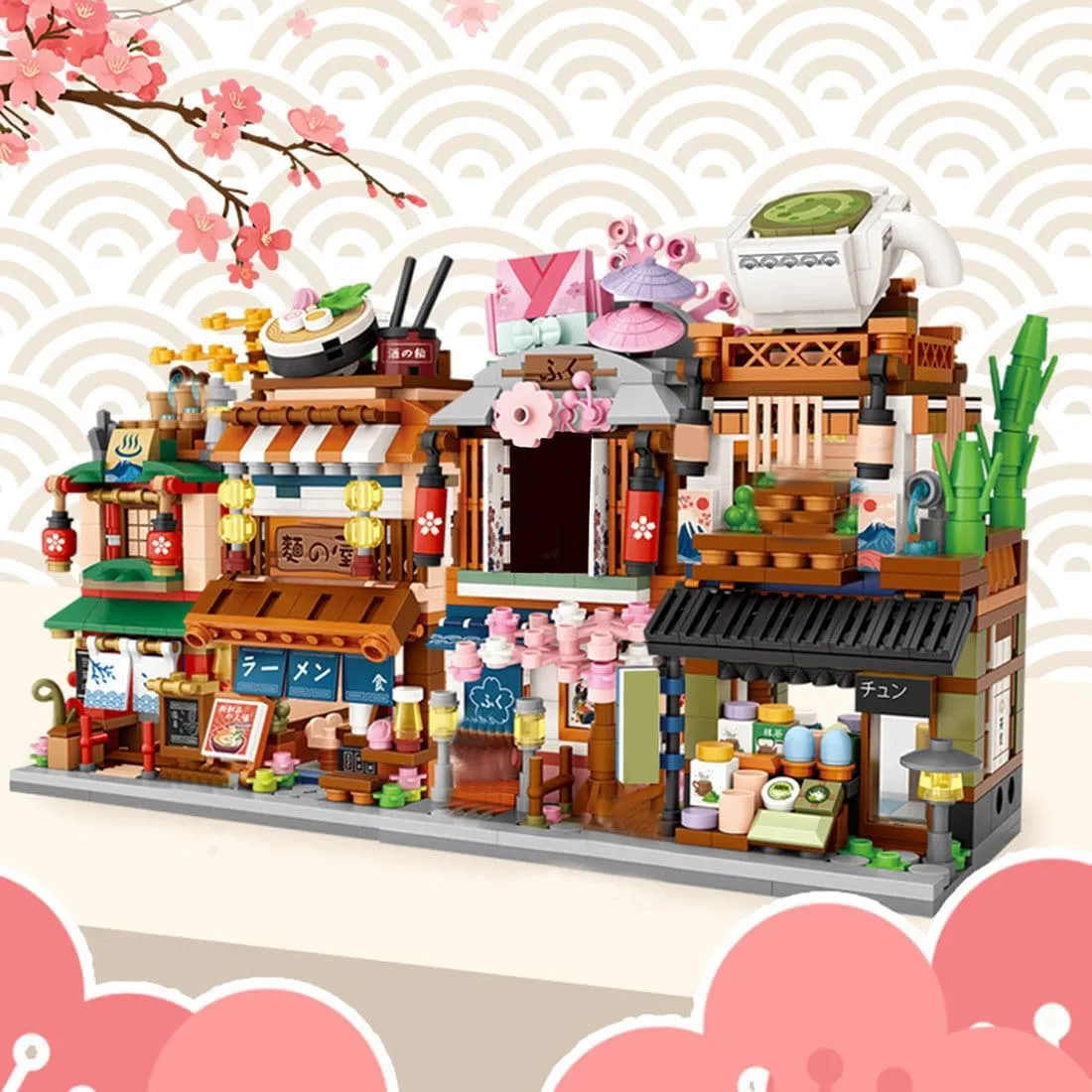 City Street View Building Kit, Mini Japanese Street House Playset Model Assembly Christmas Toy Building Blocks Set Creative MOC for Adults