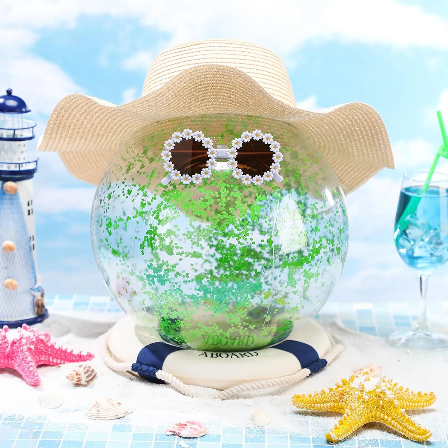 Civaner 10 Pcs Inflatable Glitter Beach Balls 16 Inch Confetti Pool Balls for Party Decorations Blow up Balloon Toys for Outdoor Summer Graduation Wedding Xmas(Green)