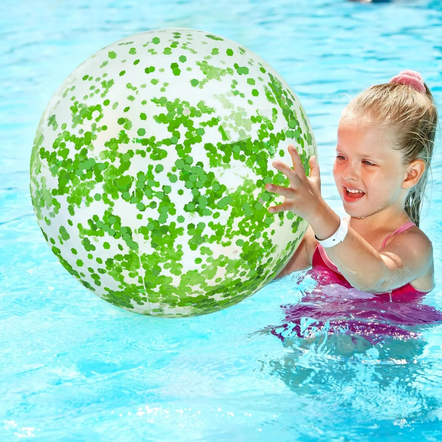 Civaner 10 Pcs Inflatable Glitter Beach Balls 16 Inch Confetti Pool Balls for Party Decorations Blow up Balloon Toys for Outdoor Summer Graduation Wedding Xmas(Green)