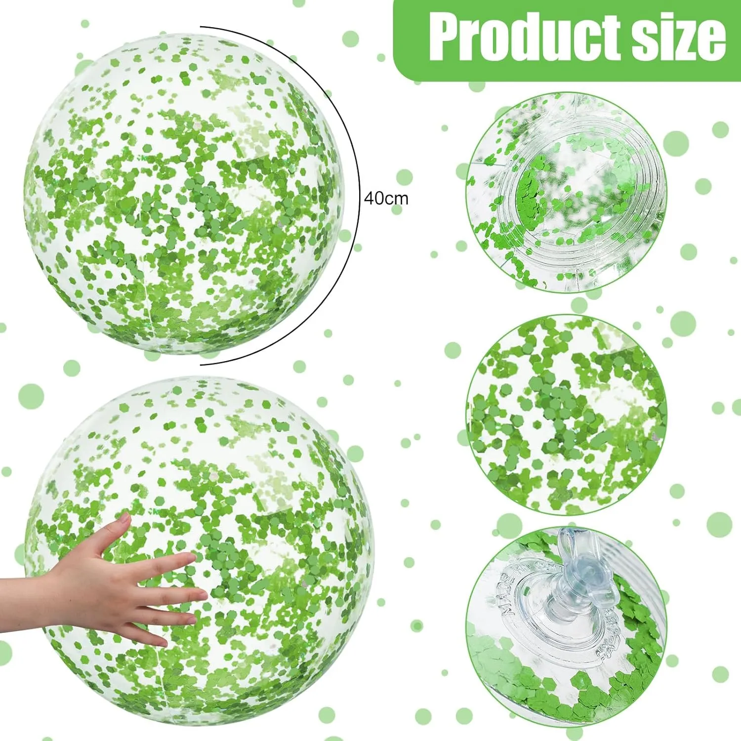 Civaner 10 Pcs Inflatable Glitter Beach Balls 16 Inch Confetti Pool Balls for Party Decorations Blow up Balloon Toys for Outdoor Summer Graduation Wedding Xmas(Green)