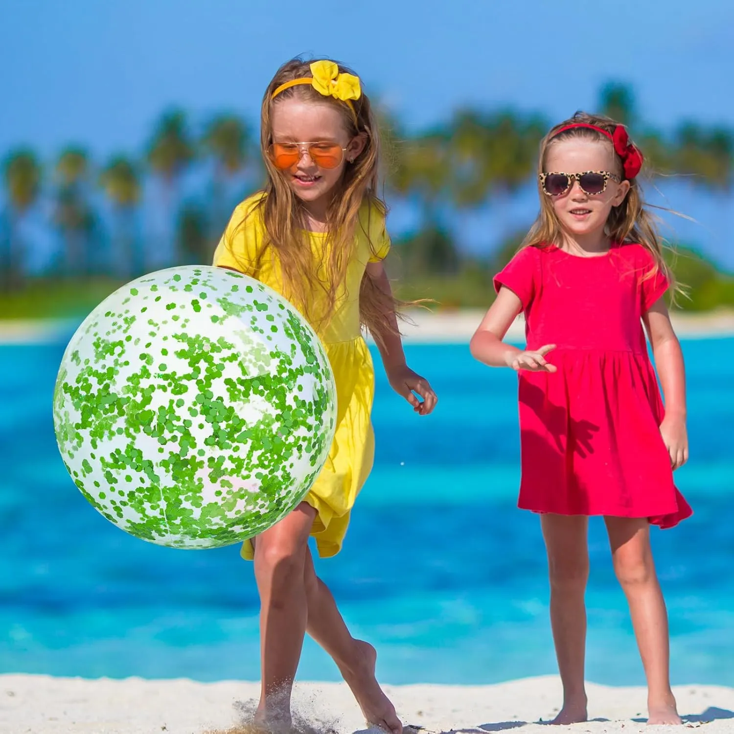 Civaner 10 Pcs Inflatable Glitter Beach Balls 16 Inch Confetti Pool Balls for Party Decorations Blow up Balloon Toys for Outdoor Summer Graduation Wedding Xmas(Green)