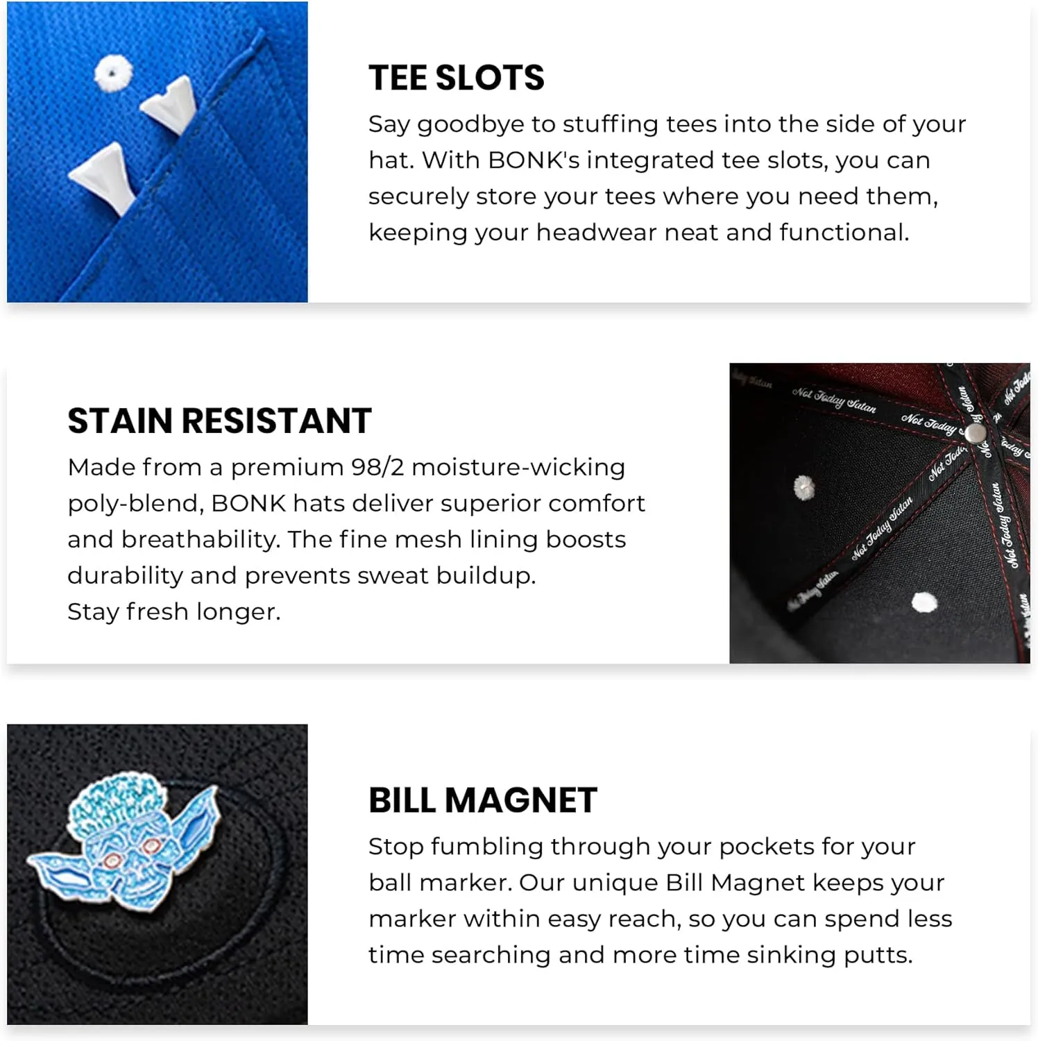 Classic Golf Hats - Tee Holder & Magnetic Ball Marker - Sweat-Stain Resistant - 100% Custom Made