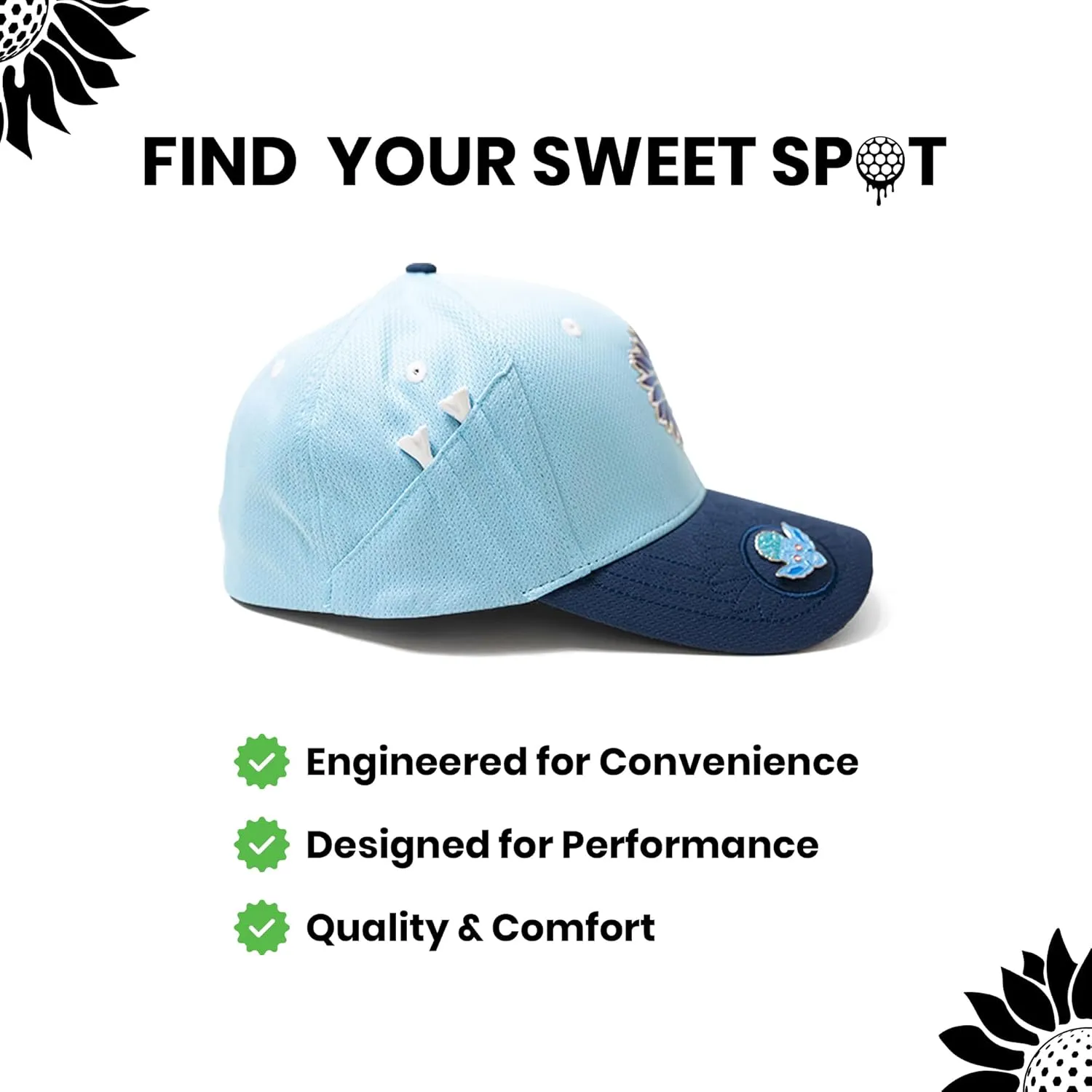 Classic Golf Hats - Tee Holder & Magnetic Ball Marker - Sweat-Stain Resistant - 100% Custom Made
