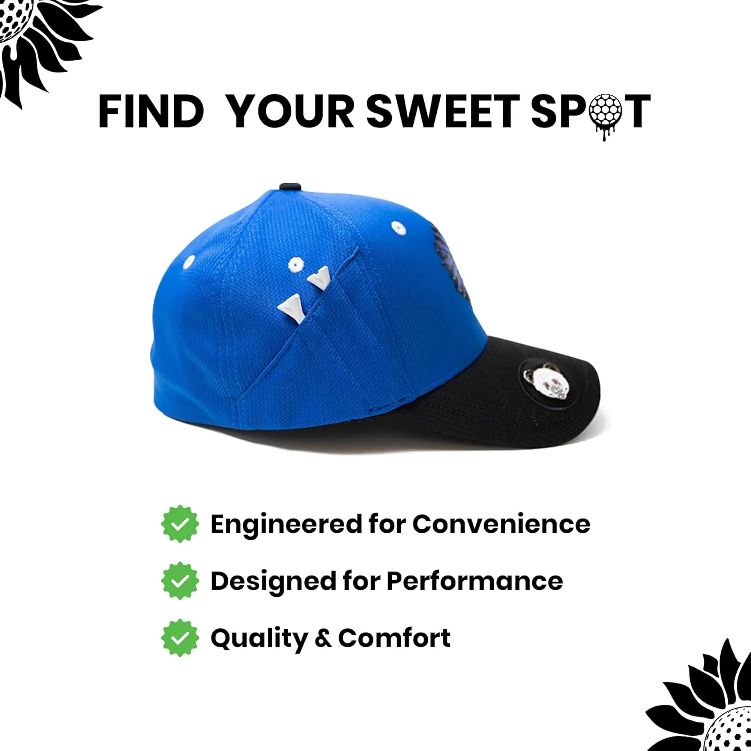 Classic Golf Hats - Tee Holder & Magnetic Ball Marker - Sweat-Stain Resistant - 100% Custom Made