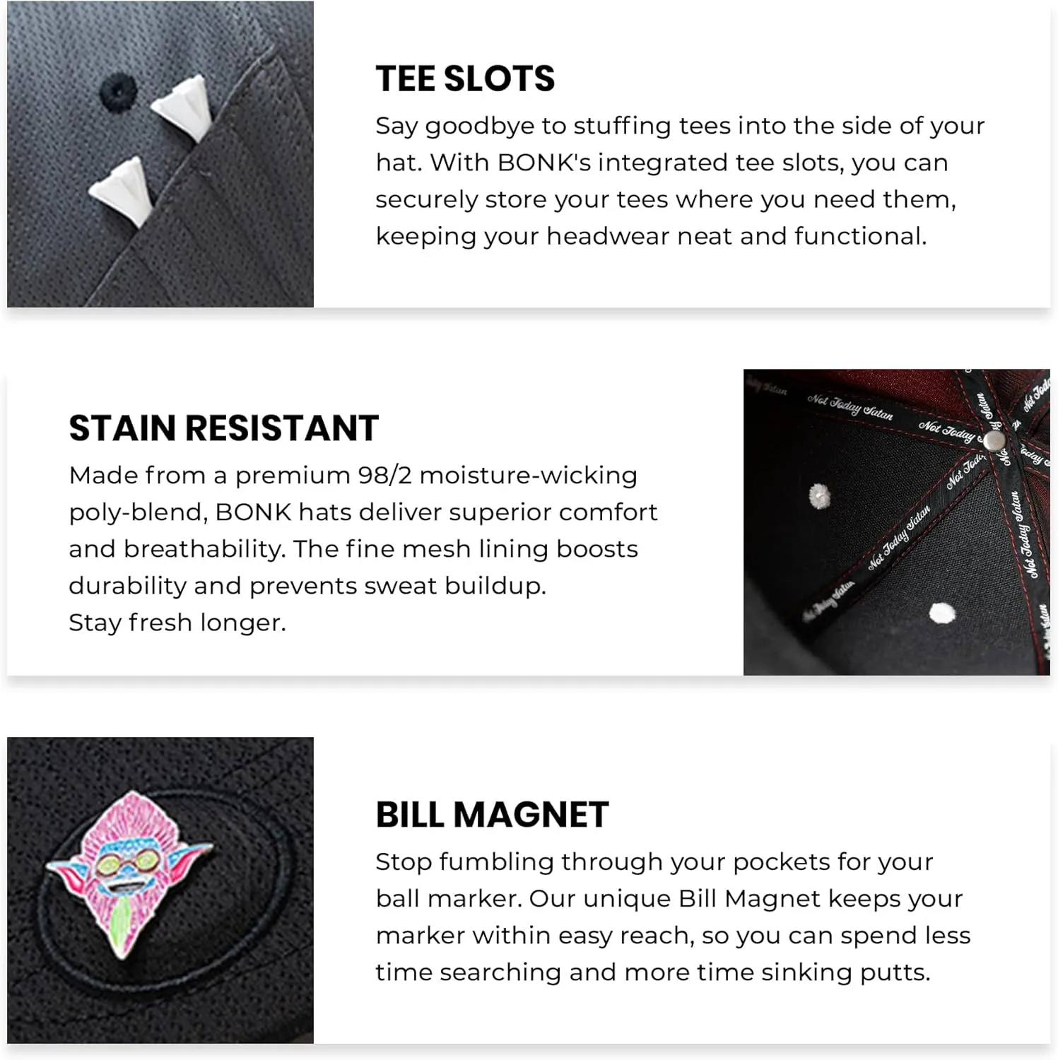 Classic Golf Hats - Tee Holder & Magnetic Ball Marker - Sweat-Stain Resistant - 100% Custom Made