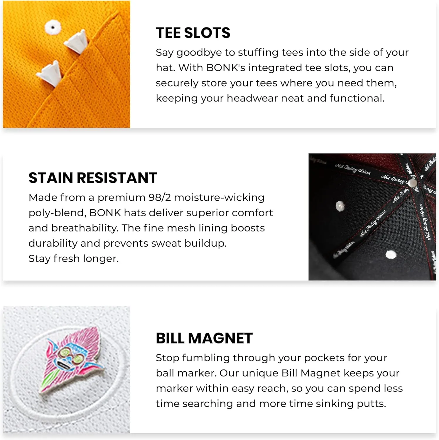 Classic Golf Hats - Tee Holder & Magnetic Ball Marker - Sweat-Stain Resistant - 100% Custom Made