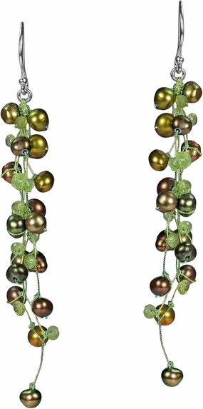 Classy Ruffles Cultured Freshwater Dyed Green Pearl-Peridot Stone Earrings