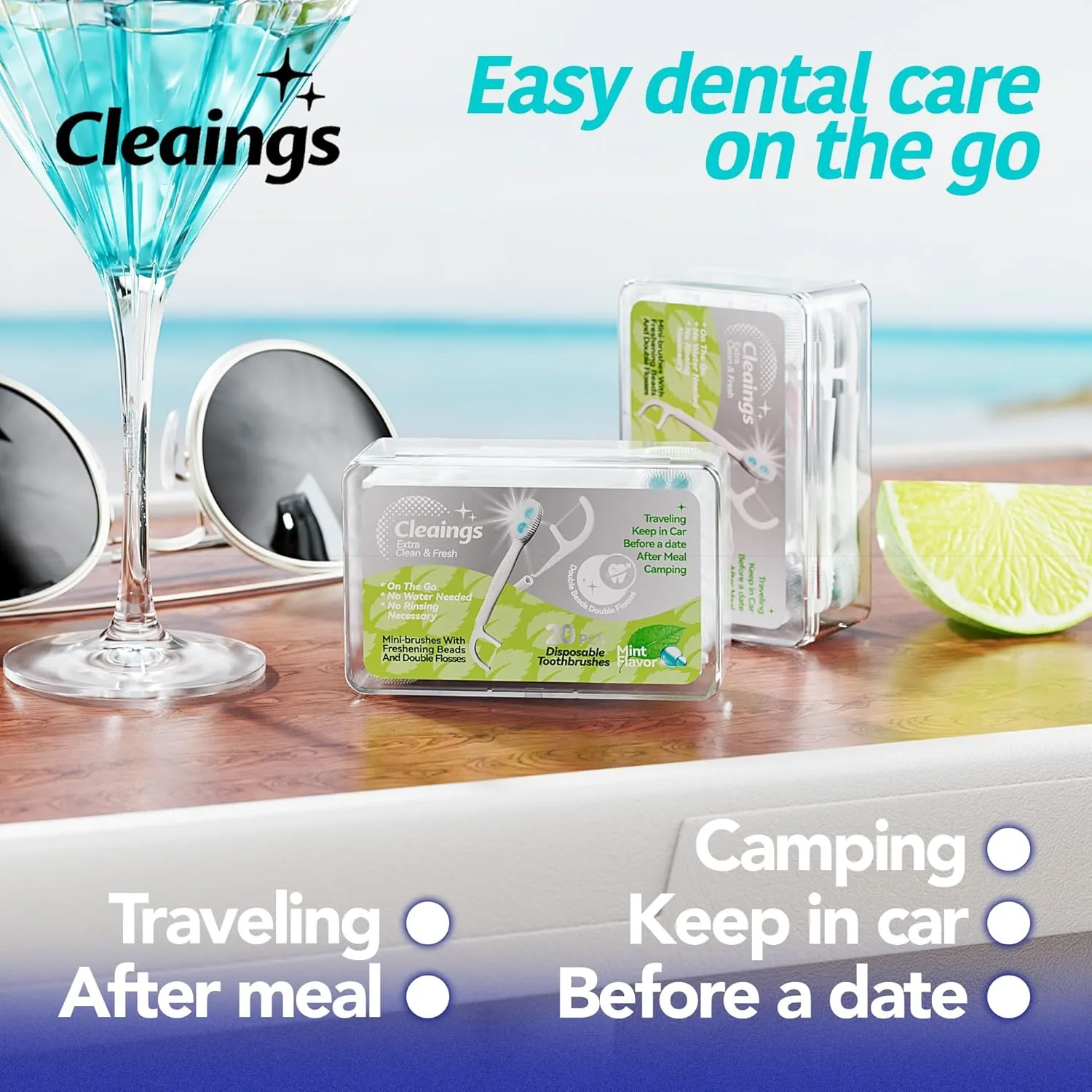 cleaings® Disposable Toothbrushes with Double Cleaning Beads Toothpaste and Clean Floss Picks for Work or Travel - 20 pcs-Mixed Flavor（Pack of 2）