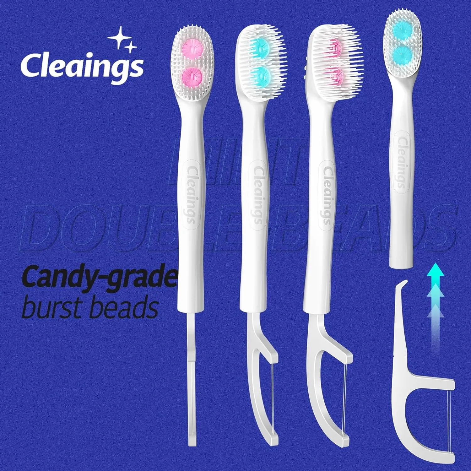 cleaings® Disposable Toothbrushes with Double Cleaning Beads Toothpaste and Clean Floss Picks for Work or Travel - 20 pcs-Mixed Flavor（Pack of 2）