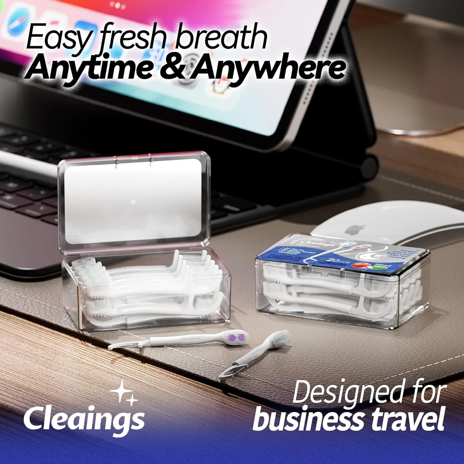 cleaings® Disposable Toothbrushes with Double Cleaning Beads Toothpaste and Clean Floss Picks for Work or Travel - 20 pcs-Mixed Flavor（Pack of 2）