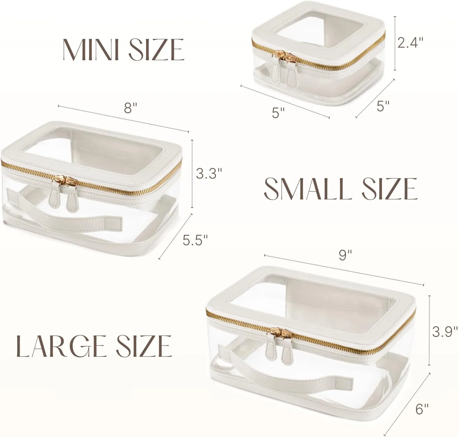 Clear Cosmetic Bag Set for Women Makeup Bag with Handle, 3 Pcs Travel Toiletry Bag Transparent Cosmetic Case Portable Make Up Organizer Bag for Essentials (White, Mini S L)