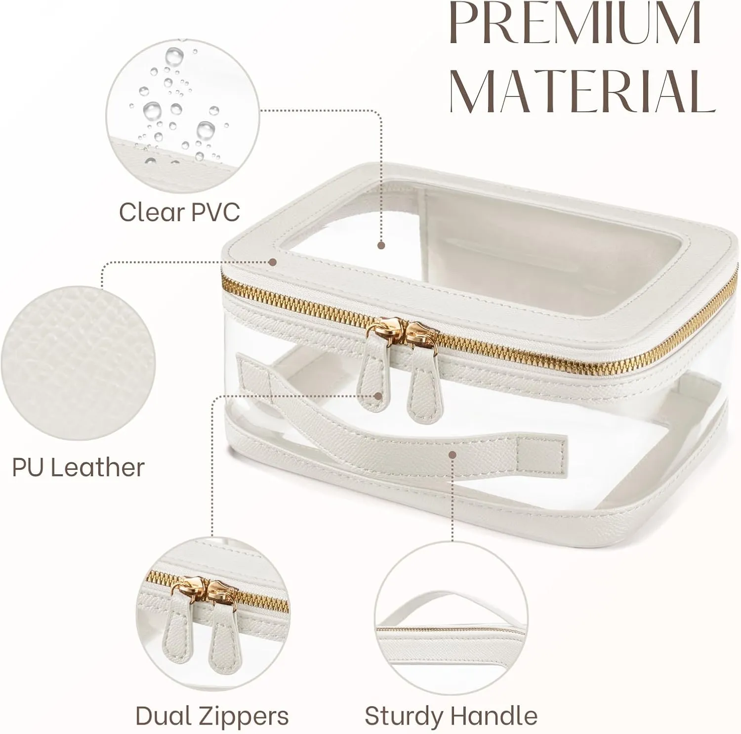 Clear Cosmetic Bag Set for Women Makeup Bag with Handle, 3 Pcs Travel Toiletry Bag Transparent Cosmetic Case Portable Make Up Organizer Bag for Essentials (White, Mini S L)