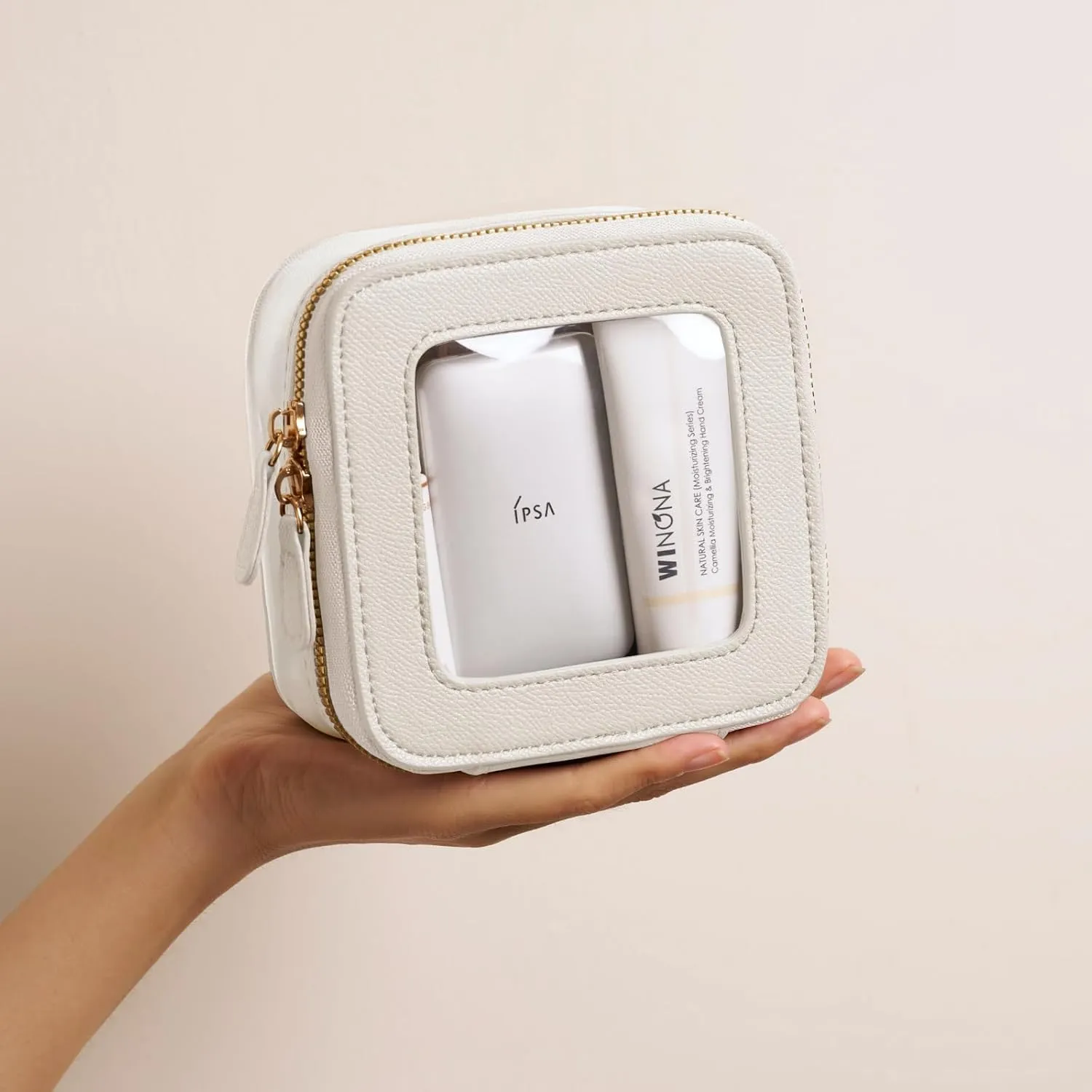 Clear Cosmetic Bag Set for Women Makeup Bag with Handle, 3 Pcs Travel Toiletry Bag Transparent Cosmetic Case Portable Make Up Organizer Bag for Essentials (White, Mini S L)
