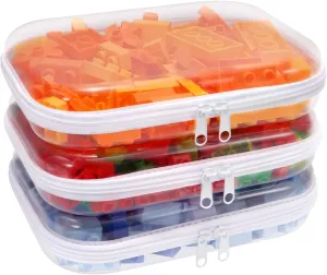 Clear Hard Plastic Zipper Case,Transparent Double Zippers Hard Pouch with 3pcs,Portable Travel Organizer Bin for Toy Storage