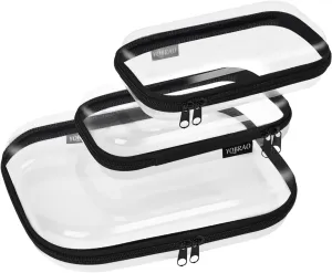 Clear Hard Shell Zipper Case 3 Pack, Hard Plastic Bag, Clear Travel Toiletry Pouch,Portable Cosmetic Bag with Zipper,Toy Storage Bins, Pencil Storage Organizer, Office Supplies Storage Case
