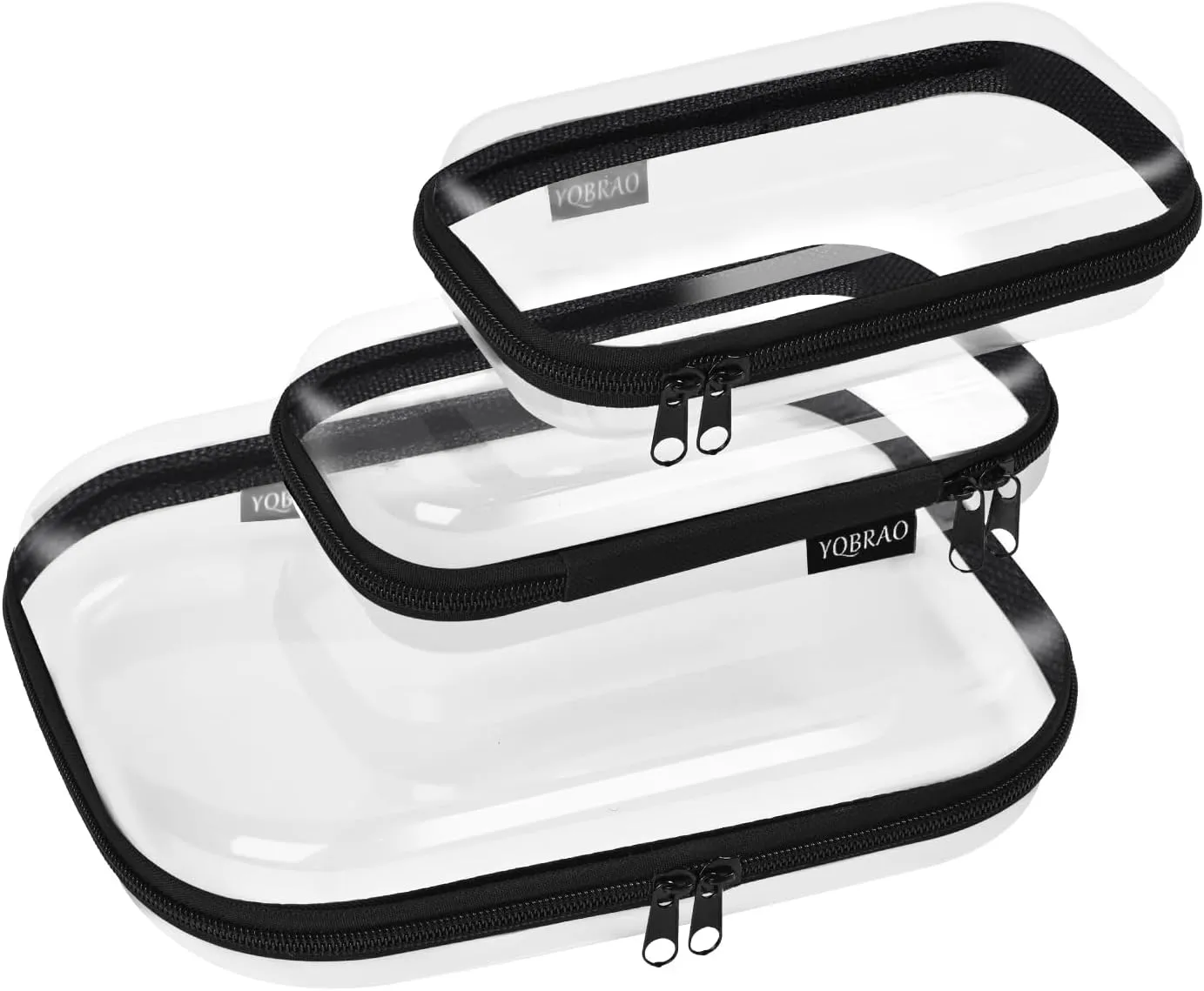 Clear Hard Shell Zipper Case 3 Pack, Hard Plastic Bag, Clear Travel Toiletry Pouch,Portable Cosmetic Bag with Zipper,Toy Storage Bins, Pencil Storage Organizer, Office Supplies Storage Case