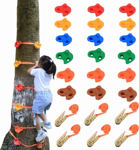 Climbing Hold for Kids Outdoor-Ninja Tree Climbing Rocks 18 Pcs with 6 Ratchet Straps Grip Kits for Outdoor Ninja Warrior Obstacle Course Training (Rocks 12 Pcs and 6 Ratchet)