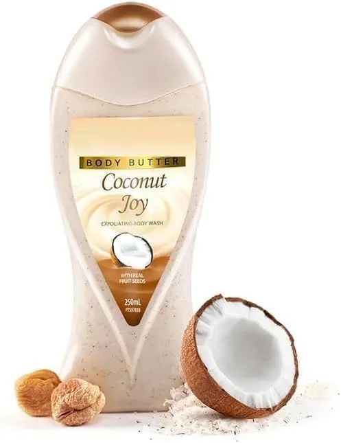 Coconut Joy Bodywash For Women & Men, 250Ml Crème Based Exfoliatingcbody Wash Shower Gel, Coconut & Jojoba Butter Extracts For Ph Balanced Bodywash, Free Of Parabens And Silicones