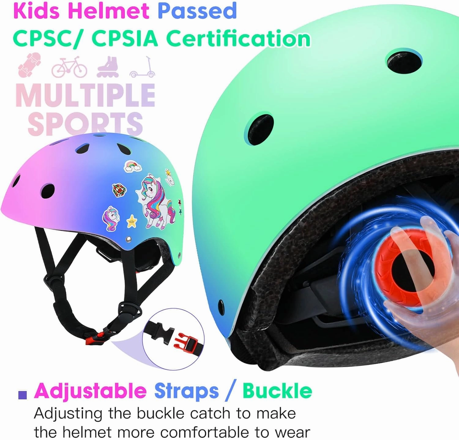Color Gradient Kids Bike Helmets Ages 5-8 Adjustable Helmet for Kids Protective Gear Set with Elbow Knee Pads Wrist Guards for Skateboard Cycling Skating Scooter