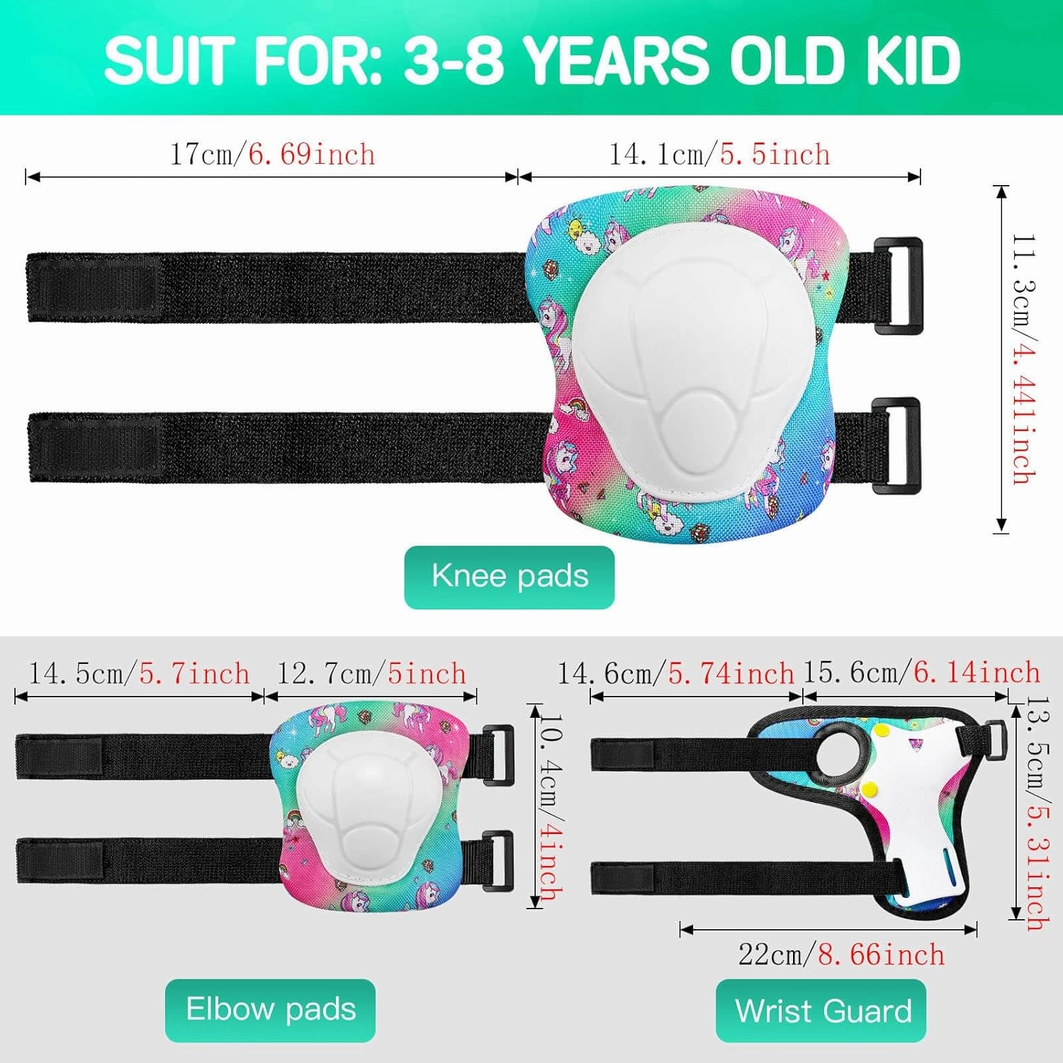 Color Gradient Kids Bike Helmets Ages 5-8 Adjustable Helmet for Kids Protective Gear Set with Elbow Knee Pads Wrist Guards for Skateboard Cycling Skating Scooter