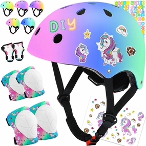Color Gradient Kids Bike Helmets Ages 5-8 Adjustable Helmet for Kids Protective Gear Set with Elbow Knee Pads Wrist Guards for Skateboard Cycling Skating Scooter