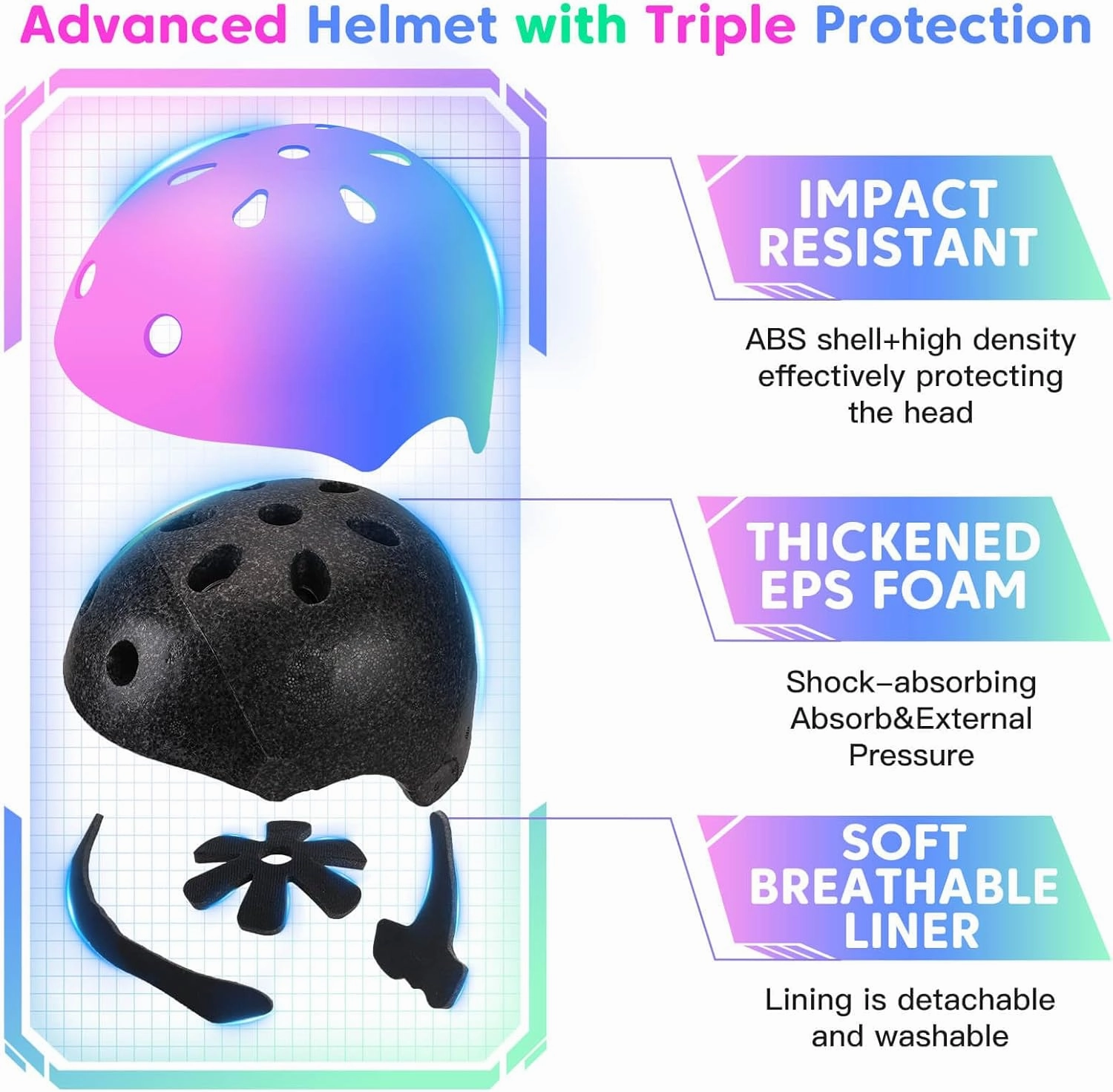Color Gradient Kids Bike Helmets Ages 5-8 Adjustable Helmet for Kids Protective Gear Set with Elbow Knee Pads Wrist Guards for Skateboard Cycling Skating Scooter