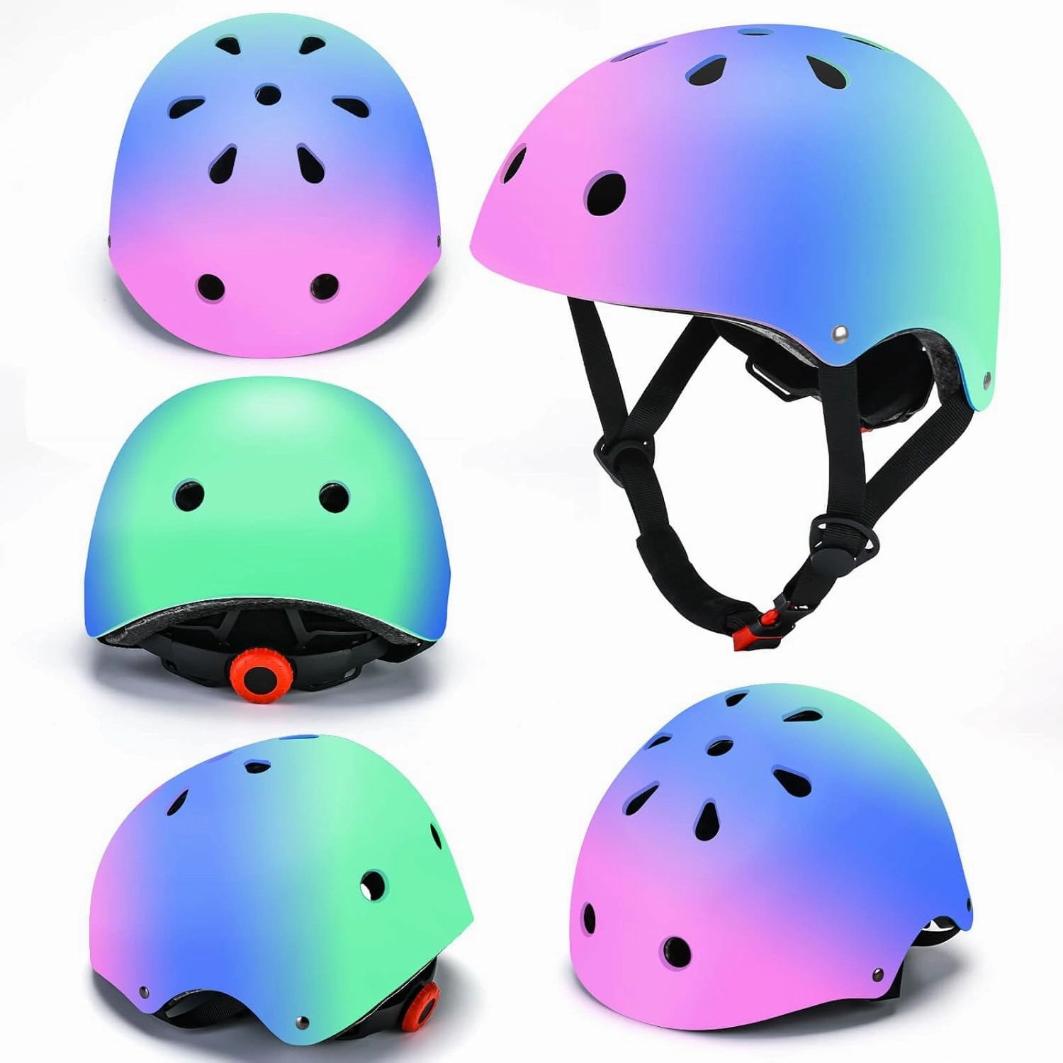 Color Gradient Kids Bike Helmets Ages 5-8 Adjustable Helmet for Kids Protective Gear Set with Elbow Knee Pads Wrist Guards for Skateboard Cycling Skating Scooter