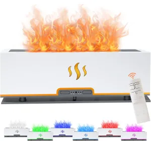 Colorful Flame Fire Humidifier Diffuser, 200ML 7 Colors Aromatherapy Essential Oil Spray Diffusers with Remote Control & Timer, Quiet Aroma Air Diffuser for Large Room Bedroom Office Desk (White)