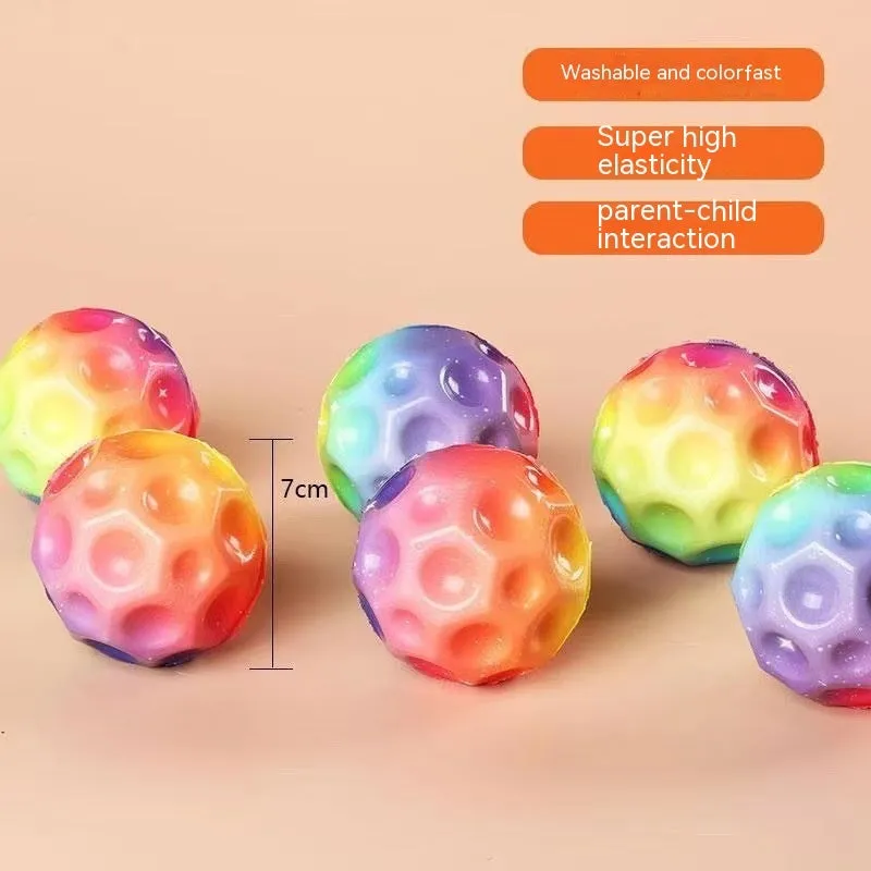Colorful Hole Soft Bouncy Ball, Anti-fall Moon Shape Porous Bouncy Ball, Kids' Indoor Toys, Ergonomic Design Elastic Ball (Pack of 2)