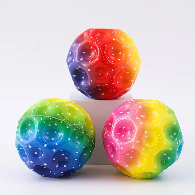 Colorful Hole Soft Bouncy Ball, Anti-fall Moon Shape Porous Bouncy Ball, Kids' Indoor Toys, Ergonomic Design Elastic Ball (Pack of 2)