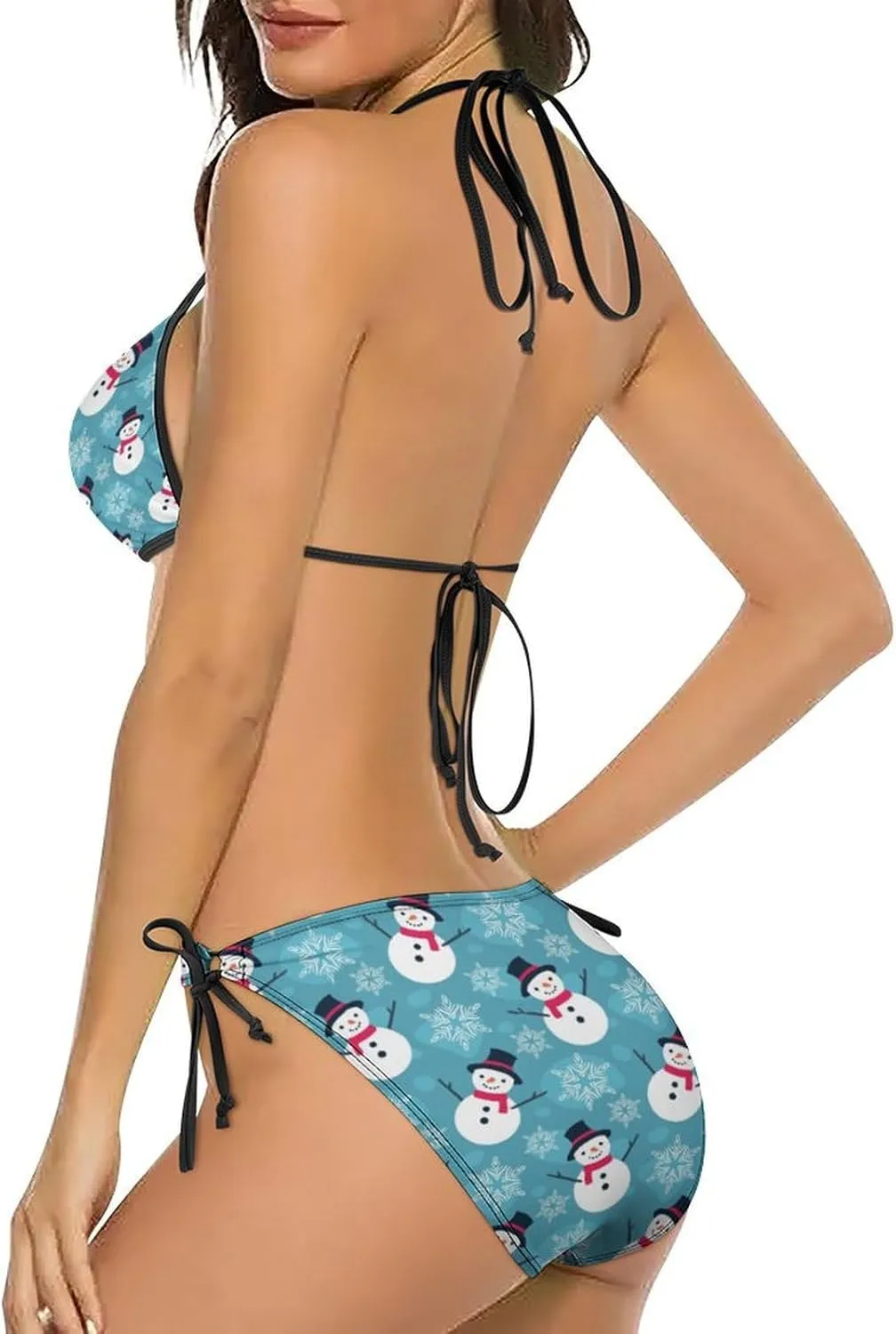 Colorful Sharks Women Two Piece Bikini Set Halter Padded Top Tie Side Bottom Triangle Swimsuit