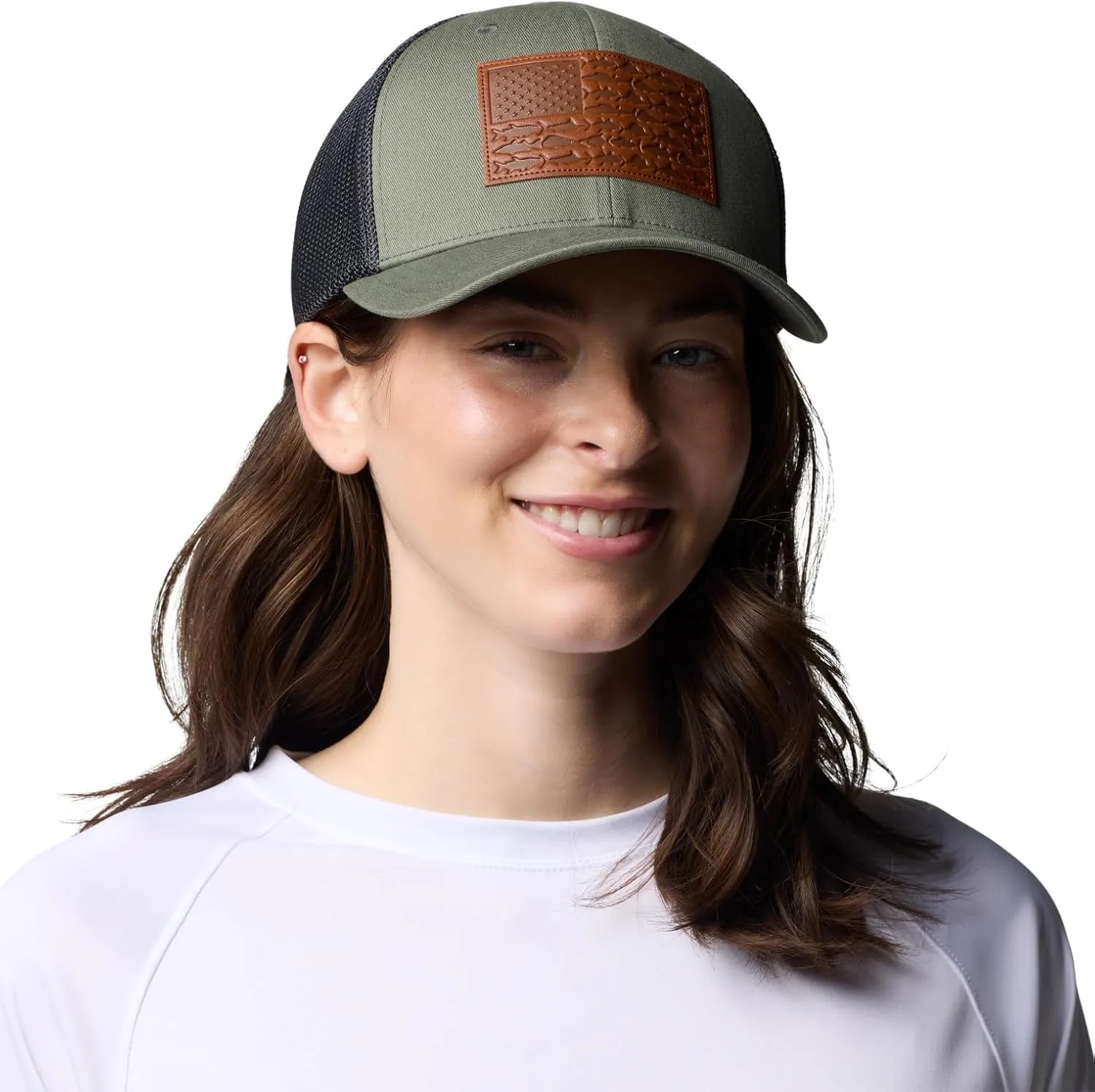 Columbia PFG Leather Fish Flag Mesh Ball Cap