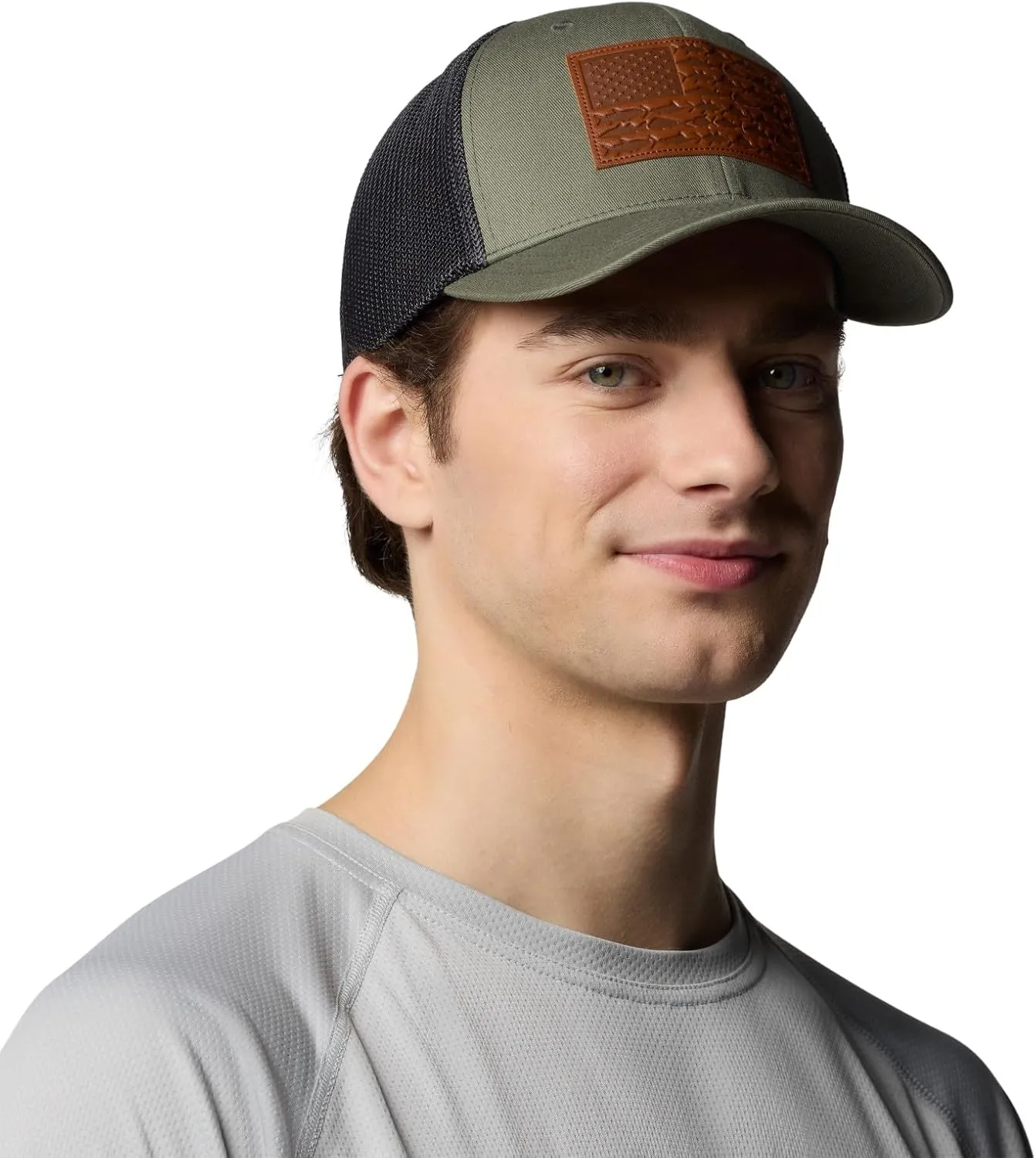 Columbia PFG Leather Fish Flag Mesh Ball Cap