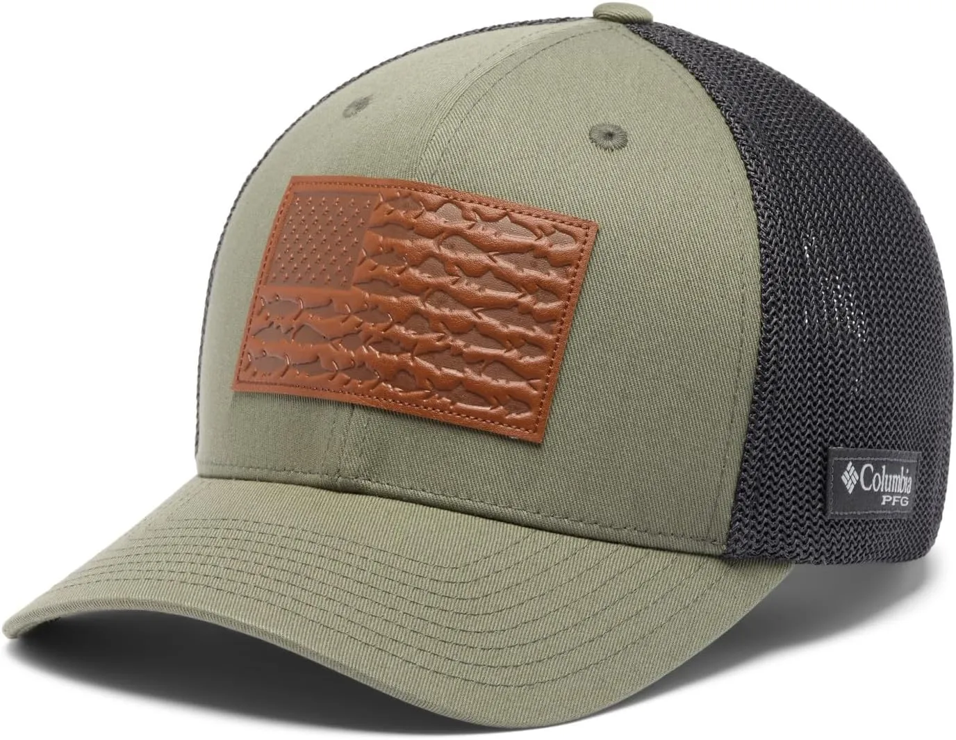 Columbia PFG Leather Fish Flag Mesh Ball Cap