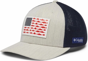 Columbia PFG Leather Fish Flag Mesh Ball Cap