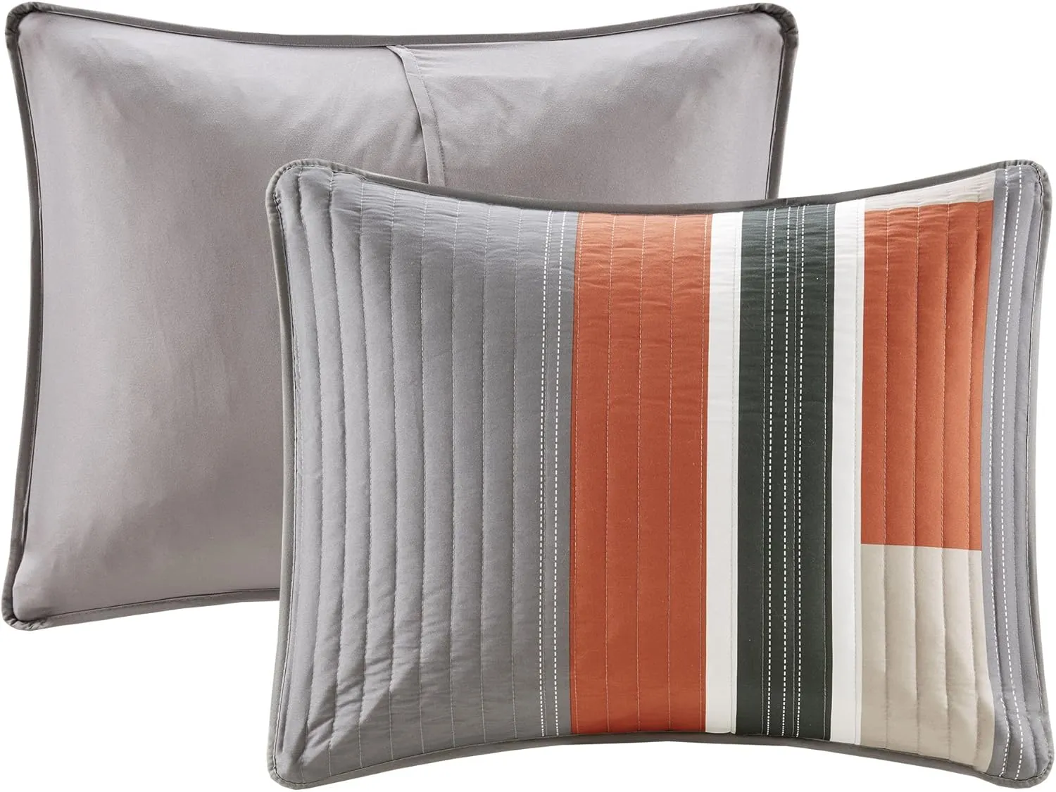 Comfort Spaces Quilt Set Trendy Casual Fun, Vibrant Color Design, Hypoallergenic All Season, Lightweight Coverlet Bedspread Cozy Kids Bedding & Sham Twin/Twin XL Pierre Grey Orange Stripe 2 Piece