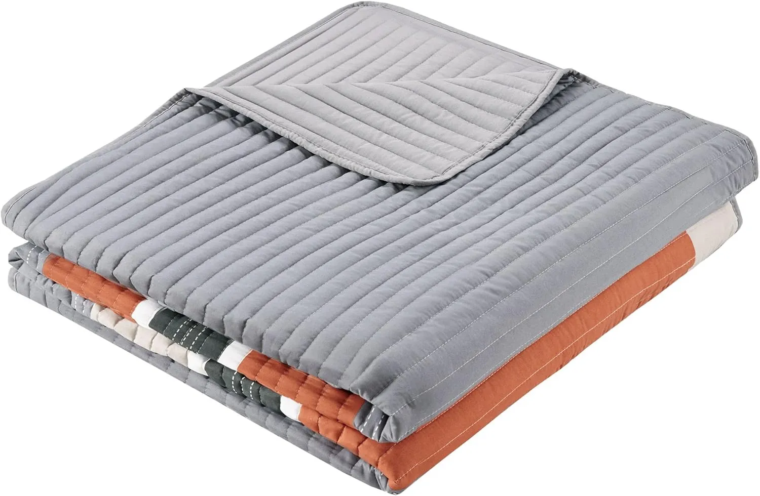 Comfort Spaces Quilt Set Trendy Casual Fun, Vibrant Color Design, Hypoallergenic All Season, Lightweight Coverlet Bedspread Cozy Kids Bedding & Sham Twin/Twin XL Pierre Grey Orange Stripe 2 Piece