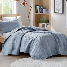 Comfort Spaces Kienna Quilt Set-Luxury Double Sided Stitching Design Summer Blanket, Lightweight, Soft, All Season Bedding Layer, Matching Sham, Blue, Coverlet Twin/Twin XL(66"x90") 2 Piece