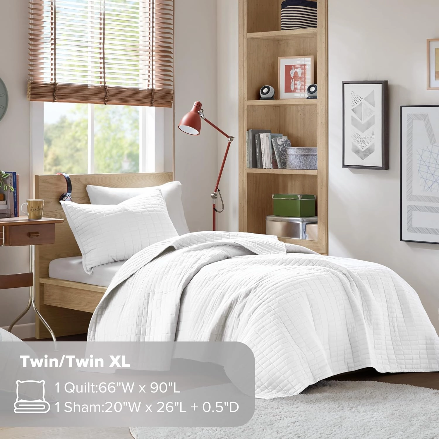Comfort Spaces Kienna Quilt Set-Luxury Double Sided Stitching Design Summer Blanket, Lightweight, Soft, All Season Bedding Layer, Matching Sham, White, Coverlet Twin/Twin XL(66"x90") 2 Piece